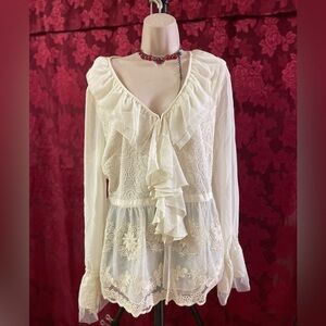 14/16 Lane Bryant Cream Lace Ruffle Blouse